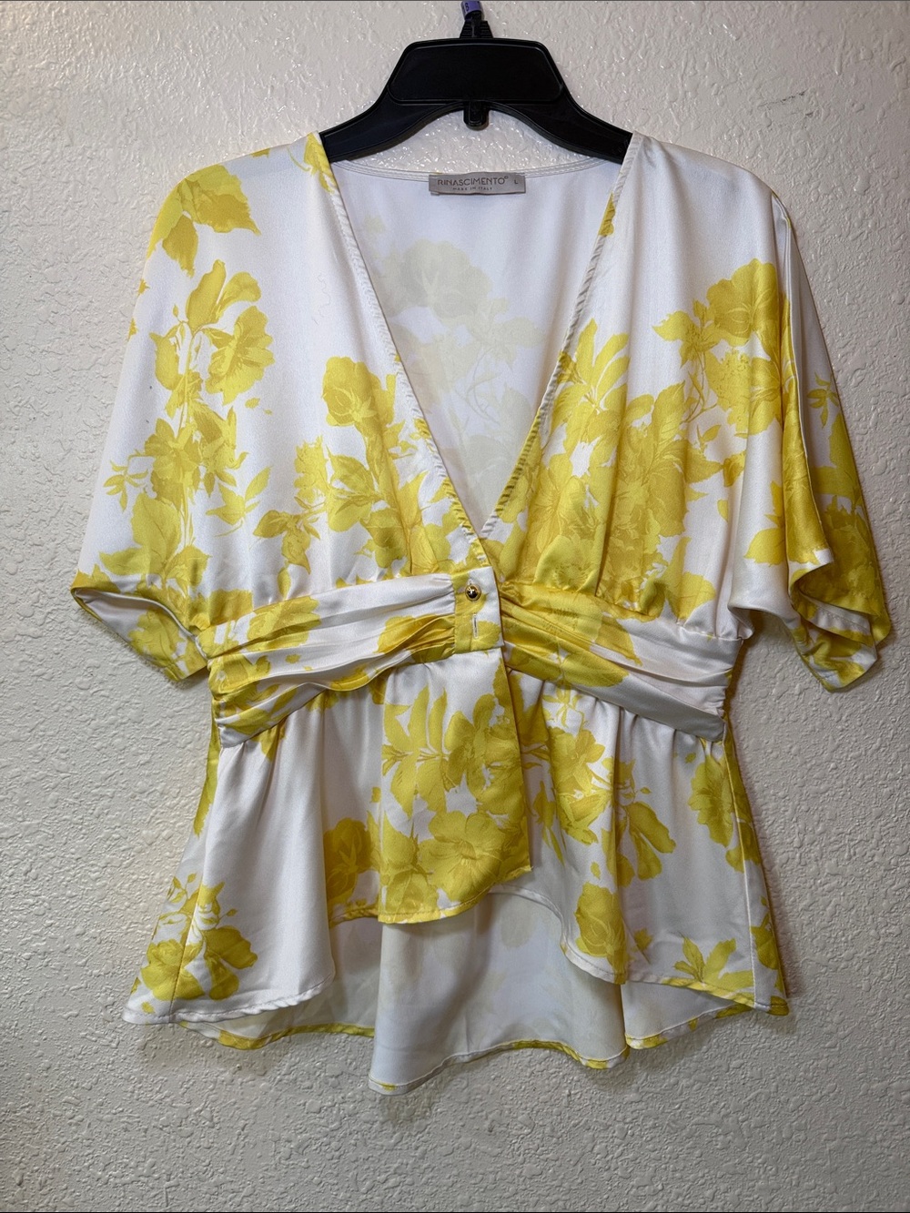 Rinascimento White and Yellow Floral Wrap Blouse